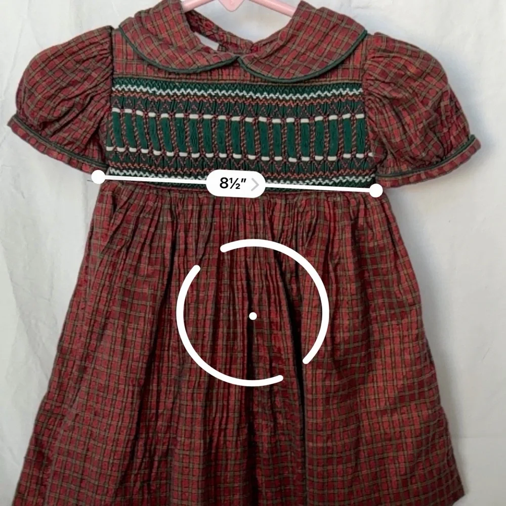 Girls' Pink Plaid Smocked Formal Dress with Green Yoke